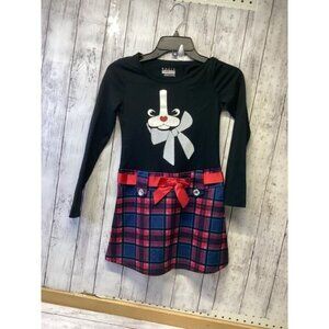 Basic Editions Girls Black Bunny Top and Plaid Skirt Dress Size XL/14-16